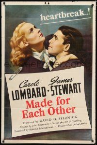 8x522 MADE FOR EACH OTHER 1sh '39 romantic art of pretty Carole Lombard & James Stewart!