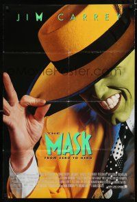 8x537 MASK style B DS 1sh '94 great super close up of wacky Jim Carrey in full make-up!