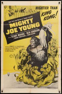8x549 MIGHTY JOE YOUNG 1sh R57 first Ray Harryhausen, great art of ape rescuing girl from lions!