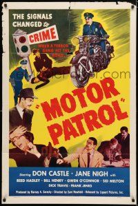 8x564 MOTOR PATROL 1sh '50 motorcycle cop Don Castle, the signals change to crime!