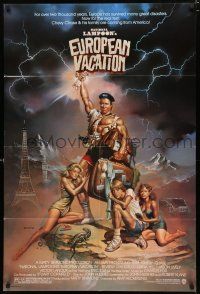 8x584 NATIONAL LAMPOON'S EUROPEAN VACATION 1sh '85 Vallejo art of Chevy Chase, Beverly D'Angelo!