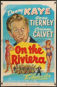8x623 ON THE RIVIERA 1sh '51 art of Danny Kaye, sexy Gene Tierney & Corinne Calvet!