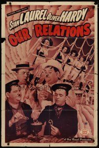 8x630 OUR RELATIONS 1sh R48 great images of Stan Laurel & Oliver Hardy!
