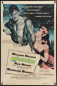 8x655 PICNIC int'l 1sh '56 great art of barechested William Holden & sexy long-haired Kim Novak!