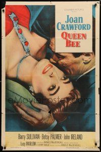 8x688 QUEEN BEE style B 1sh '55 close-up of sexy Joan Crawford being kissed by Barry Sullivan!
