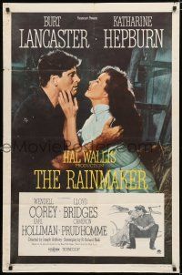 8x693 RAINMAKER 1sh '56 great romantic close up of Burt Lancaster & Katharine Hepburn!