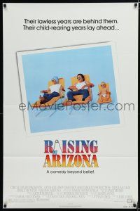 8x695 RAISING ARIZONA 1sh '87 Coen Brothers, art of Nicolas Cage, Holly Hunter & baby!