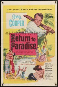 8x705 RETURN TO PARADISE 1sh '53 art of Gary Cooper, from James A. Michener's story!