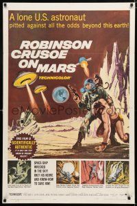 8x716 ROBINSON CRUSOE ON MARS 1sh '64 cool sci-fi art of Paul Mantee & his man Friday!