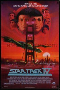 8x816 STAR TREK IV 1sh '87 cool art of Leonard Nimoy & William Shatner by Bob Peak!