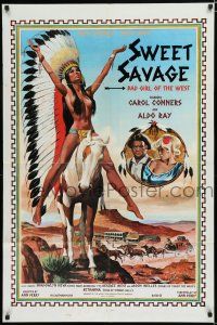 8x843 SWEET SAVAGE 1sh '77 Native American Shadowlyn Neva, Blazing Saddles mini-LCs on back!