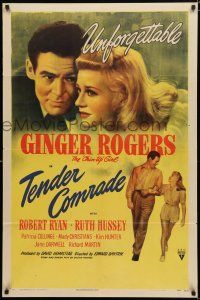8x851 TENDER COMRADE style A 1sh '44 pretty Chin-Up Girl Ginger Rogers & Robert Ryan, unforgettable