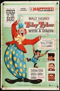 8x887 TOBY TYLER 1sh '60 Walt Disney, art of wacky circus clown, Mister Stubbs w/revolver!