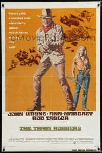 8x905 TRAIN ROBBERS 1sh '73 great full-length art of cowboy John Wayne & sexy Ann-Margret!