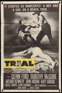 8x907 TRIAL 1sh '55 lawyer Glenn Ford, Dorothy McGiure, racial prejudice!