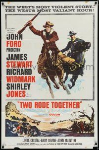 8x917 TWO RODE TOGETHER 1sh '61 John Ford, art of James Stewart & Richard Widmark on horses!