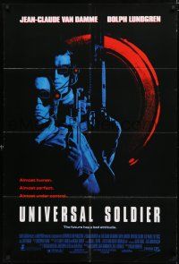 8x922 UNIVERSAL SOLDIER 1sh '92 cool close up of Jean-Claude Van Damme & Dolph Lundgren!