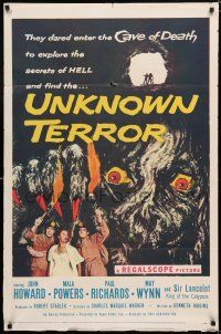 8x923 UNKNOWN TERROR 1sh '57 they dared enter the Cave of Death to explore the secrets of HELL!