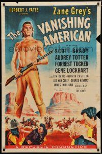 8x927 VANISHING AMERICAN 1sh '55 Zane Grey, cool art of barechested Navajo Indian Scott Brady!
