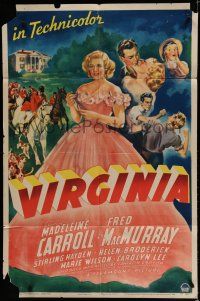 8x934 VIRGINIA style A 1sh '41 Sterling Hayden, art of Madeleine Carroll in formal gown!