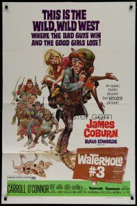 8x947 WATERHOLE #3 1sh '67 wacky Jack Davis art of James Coburn carrying Margaret Blye!