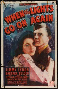 8x955 WHEN THE LIGHTS GO ON AGAIN 1sh '44 veteran Jimmy Lydon romances Barbara Belden!