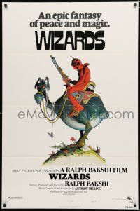 8x974 WIZARDS style A 1sh '77 Ralph Bakshi directed animation, cool fantasy art by William Stout!