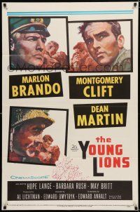 8x988 YOUNG LIONS 1sh '58 art of Nazi Marlon Brando, Dean Martin & Montgomery Clift!