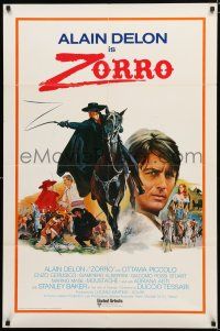 8x996 ZORRO int'l 1sh '76 art of masked hero Alain Delon on horseback w/whip!