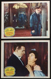 8y739 FOOTSTEPS IN THE FOG 6 LCs '55 cool images of Stewart Granger & Jean Simmons!