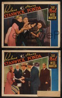 8y923 MAD MISS MANTON 3 LCs '38 Barbara Stanwyck, Mercer & Lester attacking Henry Fonda, Sam Levene