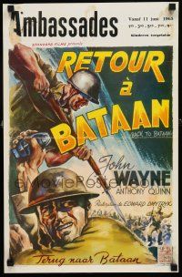 8z525 BACK TO BATAAN Belgian R50s art of John Wayne & Anthony Quinn in World War II!