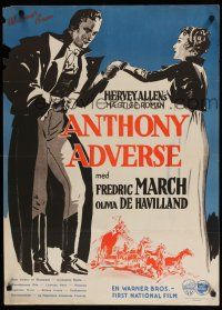 8z756 ANTHONY ADVERSE Danish '36 full-length artwork of Fredric March & Olivia de Havilland!