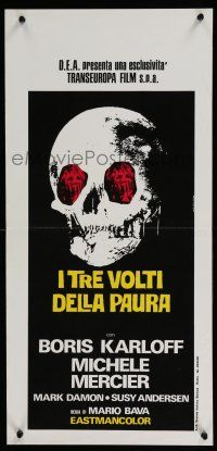 8z126 BLACK SABBATH Italian locandina R70s Boris Karloff, Mario Bava, wild art of skull!