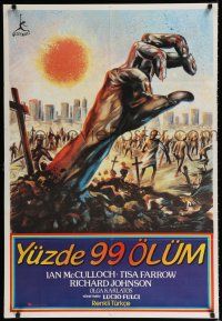 8z019 ZOMBIE Turkish '79 Lucio Fulci, cool art of zombie horde heading to city!