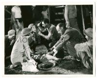 9a210 CRY HAVOC candid deluxe 8x10 still '43 director puts blood on soldier & wadrobe fixes tear!