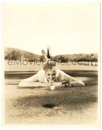 9a285 FOLLOW THRU 8x10 still '30 wonderful c/u of Thelma Todd lining up a putt on the golf course!