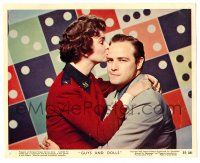 9a024 GUYS & DOLLS color 8x10 still #7 '55 Marlon Brando & Jean Simmons kiss over dice background!