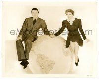9a434 IT'S A WONDERFUL WORLD 8x10.25 still '39 James Stewart & Claudette Colbert sitting on globe!