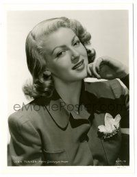 9a515 LANA TURNER 7.75x10.25 still '40s head & shoulders smiling portrait of the beautiful star!