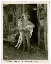 9a745 ROARING RANCH 8x10.25 still '30 wacky image of Hoot Gibson holding baby donkey & goat!