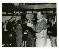 9a829 SONS OF KATIE ELDER candid 8x10 still '65 John Wayne in costume w/ newsman's camera at party!