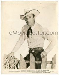 9a886 TEXANS 8x10.25 still '38 full-length portrait of cowboy Randolph Scott by fence!