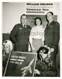 9a923 TOWARD THE UNKNOWN candid 8x10 still '56 female star + real life pilots by three-sheet!