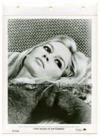 9a929 TWO WEEKS IN SEPTEMBER 8x11 key book still '67 c/u of sexy Brigitte Bardot laying in bed!