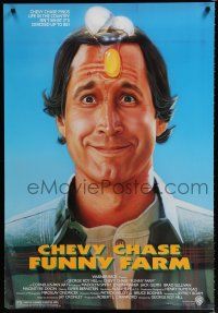 9b254 FUNNY FARM 1sh '88 smiling Chevy Chase w/egg on his face by Steven Chorney!