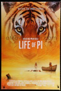9b402 LIFE OF PI style B int'l advance DS 1sh '12 Suraj Sharma, Irrfan Khan, collage image of tiger