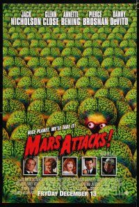 9b456 MARS ATTACKS! advance 1sh '96 directed by Tim Burton, great image of many alien brains!