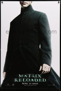9b462 MATRIX RELOADED teaser DS 1sh '03 cool close-up of Keanu Reeves as Neo!