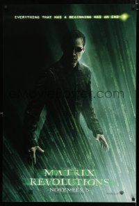 9b469 MATRIX REVOLUTIONS teaser DS 1sh '03 cool image of Keanu Reeves as Neo!